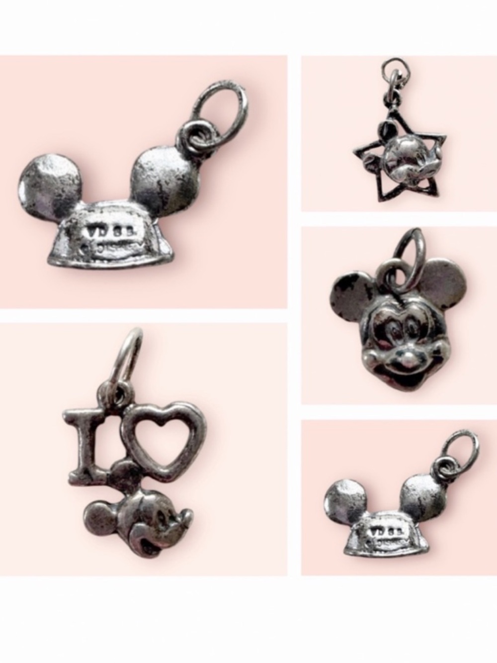 Vintage Sterling Silver Disney Mickey Mouse 3D Miniature Charm Bundle Set of 5